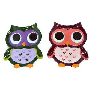 Owl Snack Plates By Mesa Rare Purple And One Coral Pink Brown Farmhouse Fall